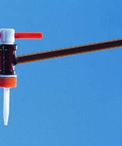Burette stopcock, BISTABIL, amber glass Boro 5.3, side cock, for burette contents 25+50 ml, with PTFE plug