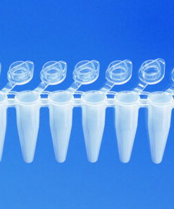 PCR tubes 0.2 ml, white attached transparent single cap, standard, PP, pack of 120