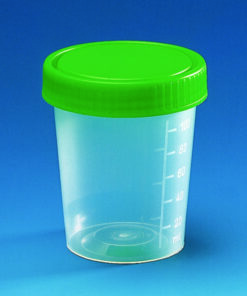 Urine beaker, PP, PLASTIBRAND, with screw cap PU=500