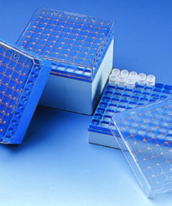 Storage box, PC, for 100 cryogenic tubes for 1.2 and 2 ml, stackable blue, autoclavable at 121°C (20 min)
