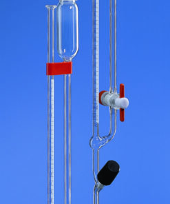Micro burette according to Bang 2ml:0.01ml BLAUBRAND®, Kl. AS, CoC, with clamp, straight. Valve stopcock with safety device