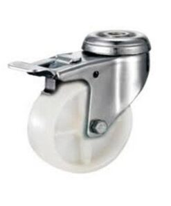 Castor Wheels - Nylon - Bolt Hole Swivel - Brake - White - 100mm - TOOC475