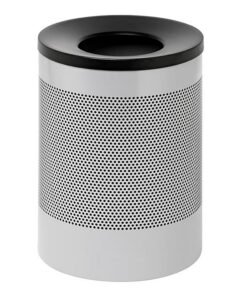Steel Litter Bin - Wide - Funnel Top Lid and Bin Liner - Perforated - 400 Ø x 600 (H) mm - Silver - 631SI-027SD