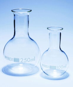 DWK Pyrex Round Flask 1000 mL, Narrow Neck, Flat Bottom, Pack of 10