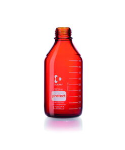 DWK Duran GL 32 Laboratory Glass Bottle, Protect Plastic Coated (PU), Amber, Without Screw Cap and Pouring Ring, 50 ml