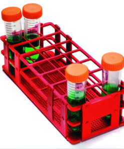 Bel-Art Test Tube Rack 21 Places, D: 30 mm, 3 x 7, Red, Autoclavable