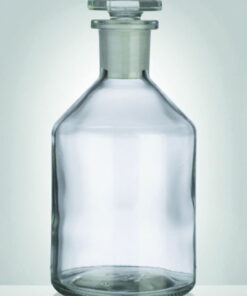 Bottle with sloping shoulder 50 ml narrow neck, clear glass, (d) 41 mm, (h) 77 mm, with ground-in flat glass stopper