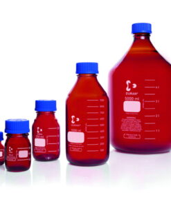 DWK Duran GL 45 Laboratory Glass Bottle Amber with Screw Cap and Pouring Ring PP, 750 mL