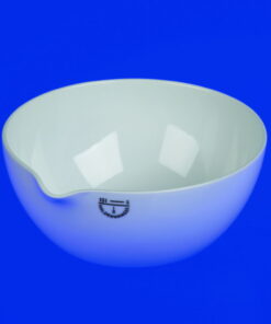 Haldenwanger Evaporating Basin 58 mm Ø, Porcelain, French Form, with Spout and Flat Base