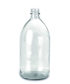 RIXIUS Clear Glass Narrow‑Neck Bottle 1000 mL, DIN 28, Without Cap 9072163 (Pack of 20)