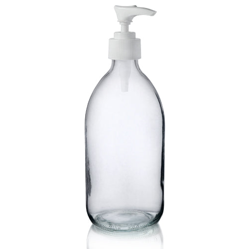 Glass Bottle Clear with White lotion pump | 500ml