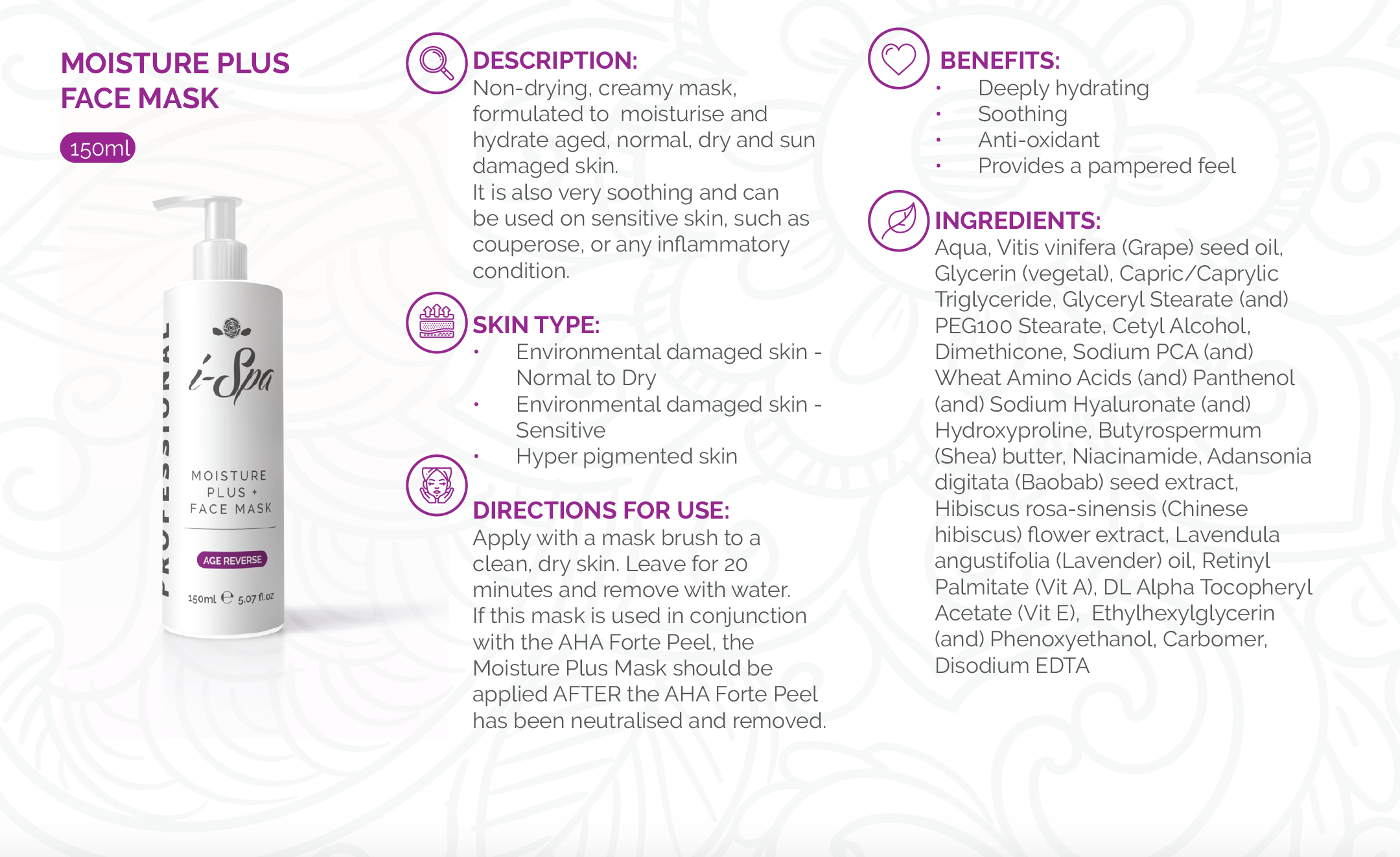 Age reverse | Moisture Plus Face Mask | Professional size | 150ml - Image 3