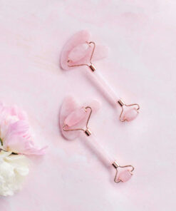 Alternative view of Rose Quartz Roller & Gua Sha Stone Set